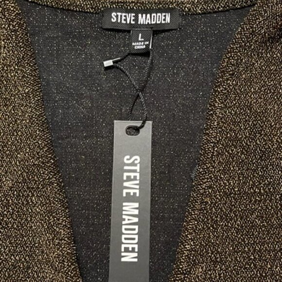 Steve Madden NWT Women's Metallic Knit Gold Long Sleeve Bodysuit Size Large - Picture 9 of 14